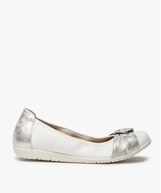 GEMO Ballerines femme empiècements métallisés et boucle décorative blanc standard