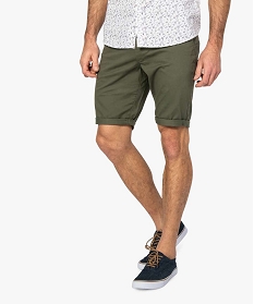 GEMO Bermuda homme en toile extensible 5 poches coupe chino Vert
