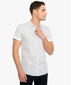 chemise homme a manches courtes a petits motifs blanc chemise manches courtes9470401_1