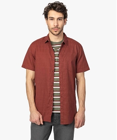 chemise homme a manches courtes en lin et coton rouge9470701_1