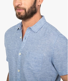 chemise homme a manches courtes en lin et coton bleu chemise manches courtes9471201_2