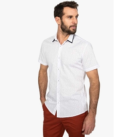 chemise homme a manches courtes et petits motifs bicolores blanc chemise manches courtes9471501_1
