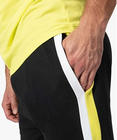 pantalon de jogging homme avec bandes bicolores sur les cotes noir9474801_2