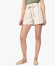 short femme ample en lin et viscose melanges beige shorts9495301_1