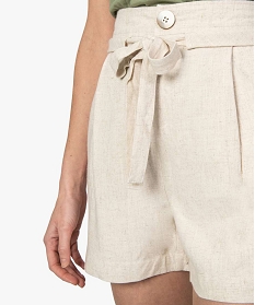 short femme ample en lin et viscose melanges beige shorts9495301_2