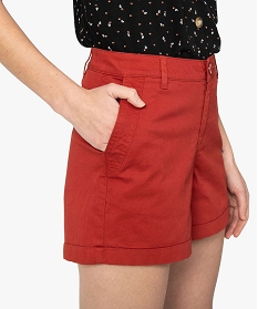 short femme uni avec poches surpiquees rouge shorts9496501_2