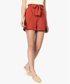 short femme uni avec taille elastiquee et ceinture a nouer rouge shorts9497301_1
