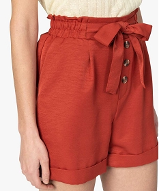short femme uni avec taille elastiquee et ceinture a nouer rouge shorts9497301_2