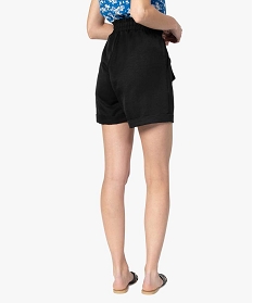 short femme uni avec taille elastiquee et ceinture a nouer noir shorts9497401_3