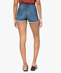 short en jean femme taille haute avec revers cousus bleu shorts9497701_3
