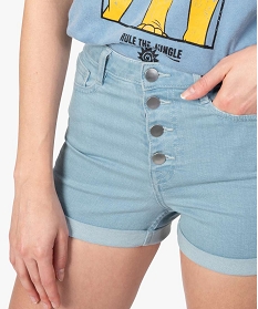 short en jean femme taille haute avec revers cousus bleu shorts9497801_2