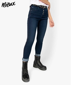 jean femme coupe slim avec liseres colores et braguette boutons bleu pantalons jeans et leggings9501701_1