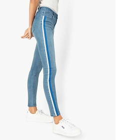 jean femme coupe slim avec bandes colorees sur les cotes bleu pantalons jeans et leggings9502001_1