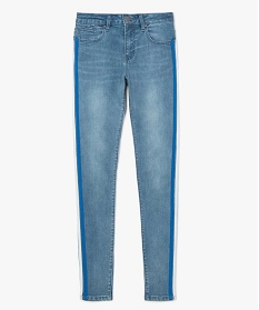 jean femme coupe slim avec bandes colorees sur les cotes bleu pantalons jeans et leggings9502001_4