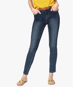 jean femme coupe slim taille normale avec ceinture en velours bleu9502701_1