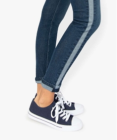 jean femme skinny avec bandes laterales en denim bleu9503101_2