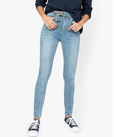 jean femme coupe slim avec taille haute et ceinture a double boucle bleu pantalons jeans et leggings9503601_1