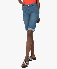 bermuda femme en jean avec revers cousus gris9505501_1