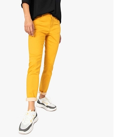 pantalon femme coupe slim en toile extensible jaune pantalons9507501_1