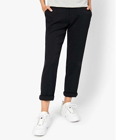 pantalon femme en toile coupe large avec ceinture elastiquee noir pantalons9508301_1