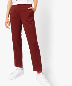 pantalon femme uni coupe ample avec taille elastiquee au dos rouge pantalons9508601_1