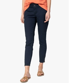 pantalon femme en toile unie avec bas zippe bleu pantalons9510901_1