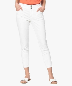 pantalon femme en toile unie avec bas zippe blanc9511001_1