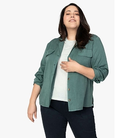 chemise femme grande taille en lyocell avec manches retroussables vert chemisiers9525901_1
