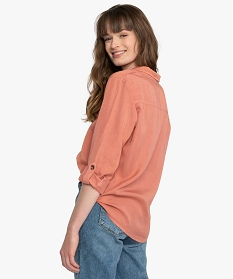 chemise femme en lyocell avec fausses poches poitrine orange9526501_3