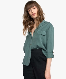 chemise femme en lyocell avec fausses poches poitrine vert chemisiers9526601_1