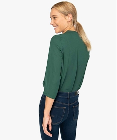 blouse femme avec col v zippe et empiecement dentelle vert blouses9528001_3