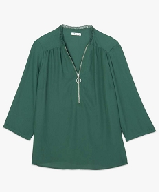 blouse femme avec col v zippe et empiecement dentelle vert blouses9528001_4