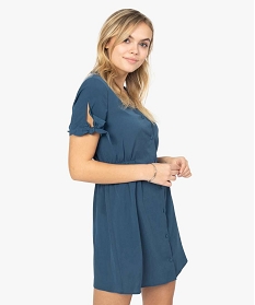 robe femme courte boutonnee a taille elastiquee bleu9532901_1
