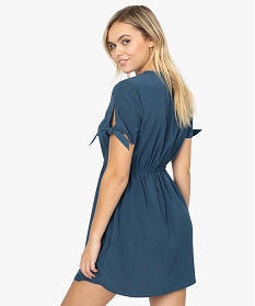 robe femme courte boutonnee a taille elastiquee bleu9532901_2