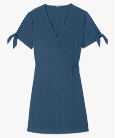 robe femme courte boutonnee a taille elastiquee bleu9532901_4