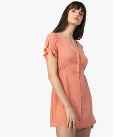robe femme courte boutonnee a taille elastiquee orange9533001_1