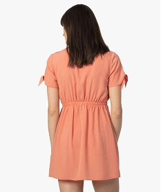 robe femme courte boutonnee a taille elastiquee orange robes9533001_3
