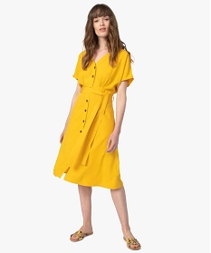 robe femme a manches courtes boutonnee sur lavant jaune9533901_1