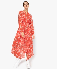 robe femme en voile fleuri et taille en smocks imprime9535601_1