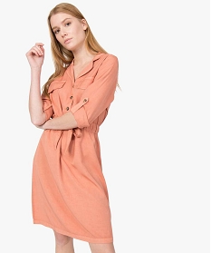 robe femme en lyocell forme chemise orange robes9535801_1