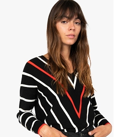 pull femme tricolore avec motifs en forme de v noir pulls9544201_2
