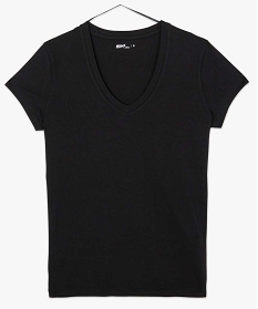 tee-shirt femme avec col v contenant du coton bio noir9545201_4