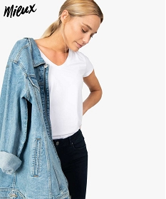 tee-shirt femme avec col v contenant du coton bio blanc9545301_1
