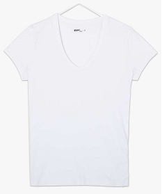 tee-shirt femme avec col v contenant du coton bio blanc9545301_4