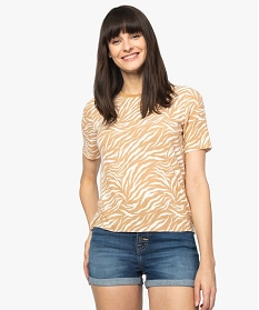 tee-shirt femme a manches courtes et imprime animalier brun9546201_1
