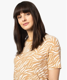 tee-shirt femme a manches courtes et imprime animalier brun9546201_2