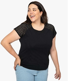 tee-shirt femme avec dentelle et contenant du coton bio noir9547301_1