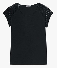 tee-shirt femme avec dentelle et contenant du coton bio noir9547301_4