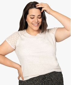 tee-shirt femme grande taille avec dentelle et contenant du coton bio beige t-shirts manches courtes9547501_1