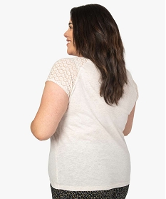 tee-shirt femme avec dentelle et contenant du coton bio beige9547501_3